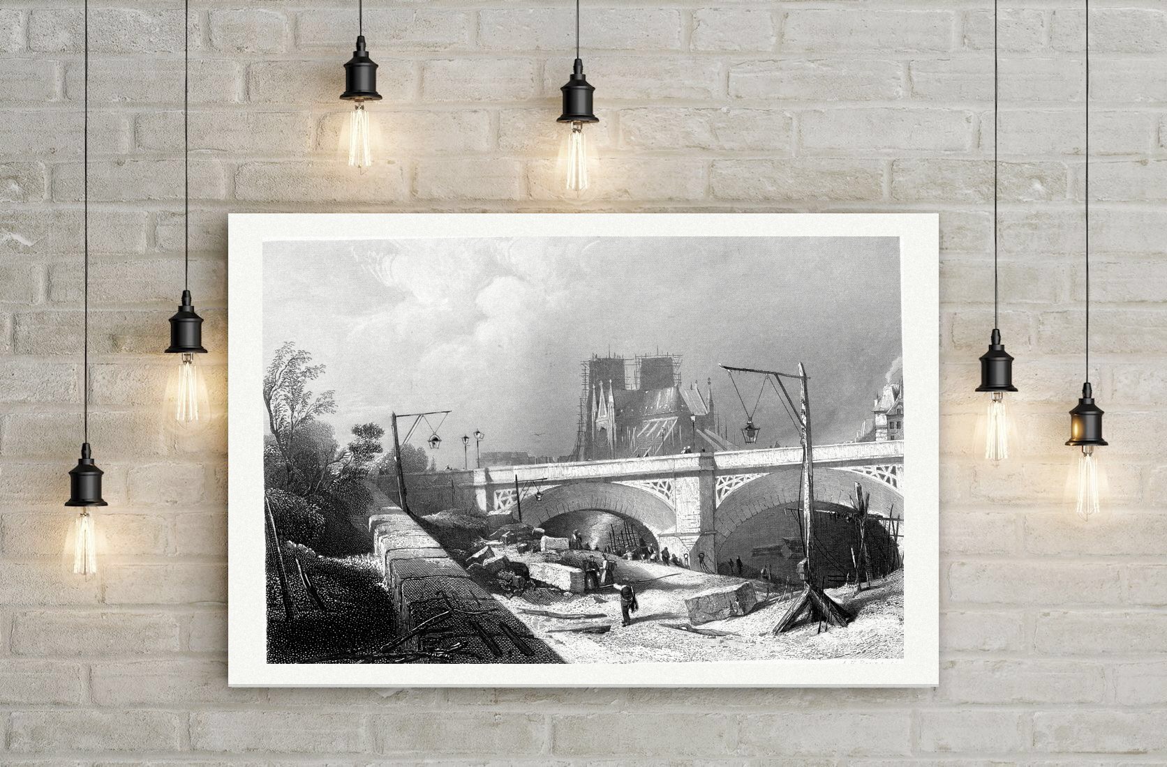 Paris, Notre-Dame vom Pont Neuf – Stahlstich, Leinwanddruck auf Holzkeilrahmen an der Wand