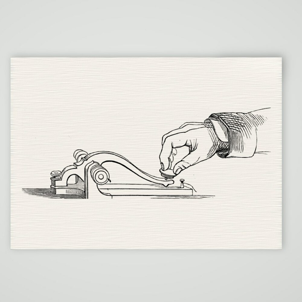 Magnetischer Telegraf – die Taste – Holzstich, Kunstdruck auf Leinenpapier
