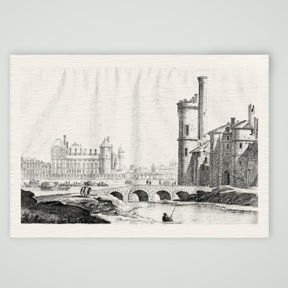 Paris, Tour de Nesle und Louvre unter Ludwig XIII. – Kupferstich, Kunstdruck auf Leinenpapier