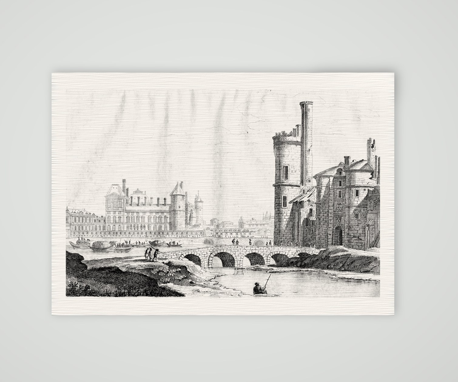 Paris, Tour de Nesle und Louvre unter Ludwig XIII. – Kupferstich, Kunstdruck auf Leinenpapier