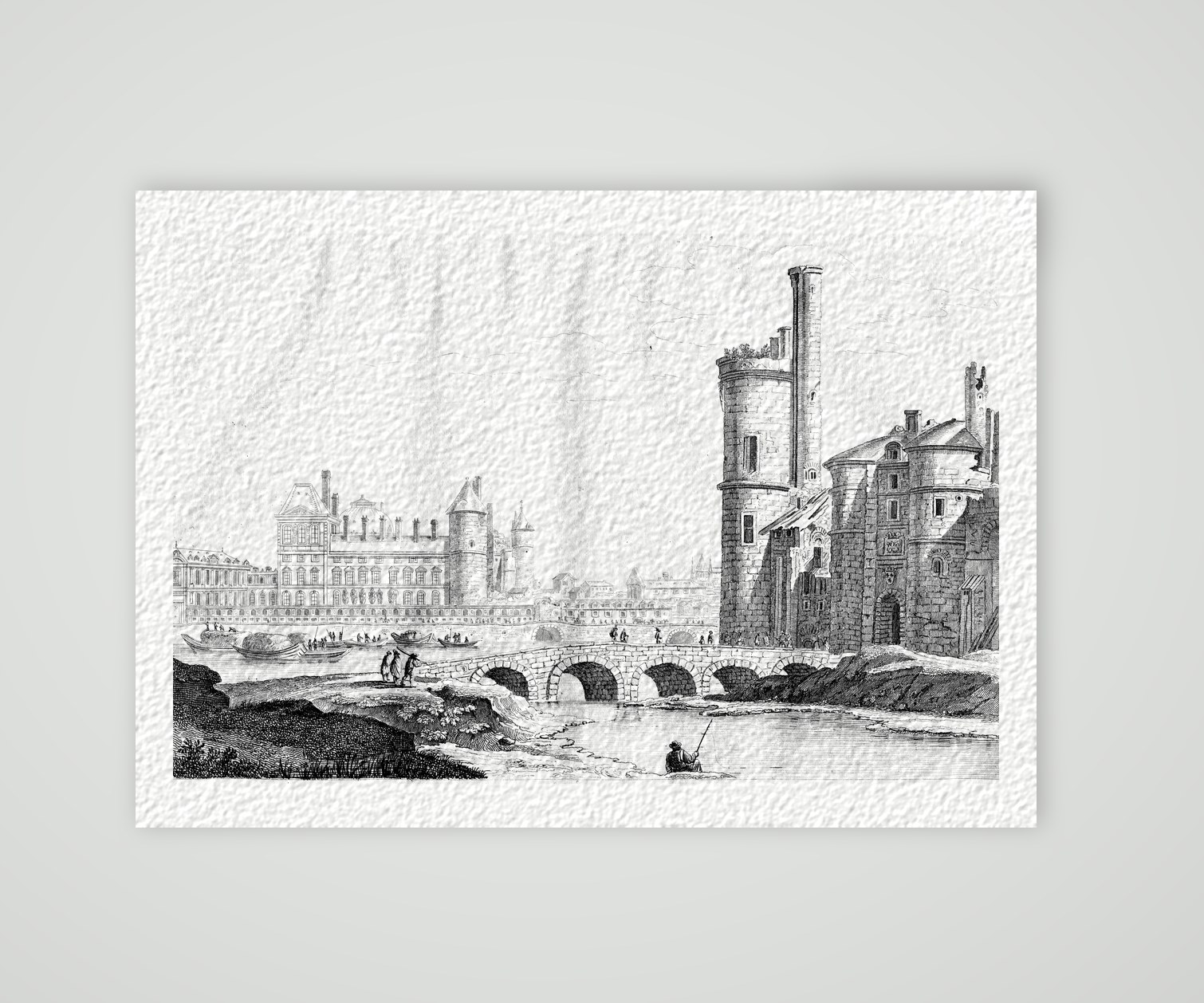 Paris, Tour de Nesle und Louvre unter Ludwig XIII. – Kupferstich, Kunstdruck auf Hahnemühle-Büttenpapier