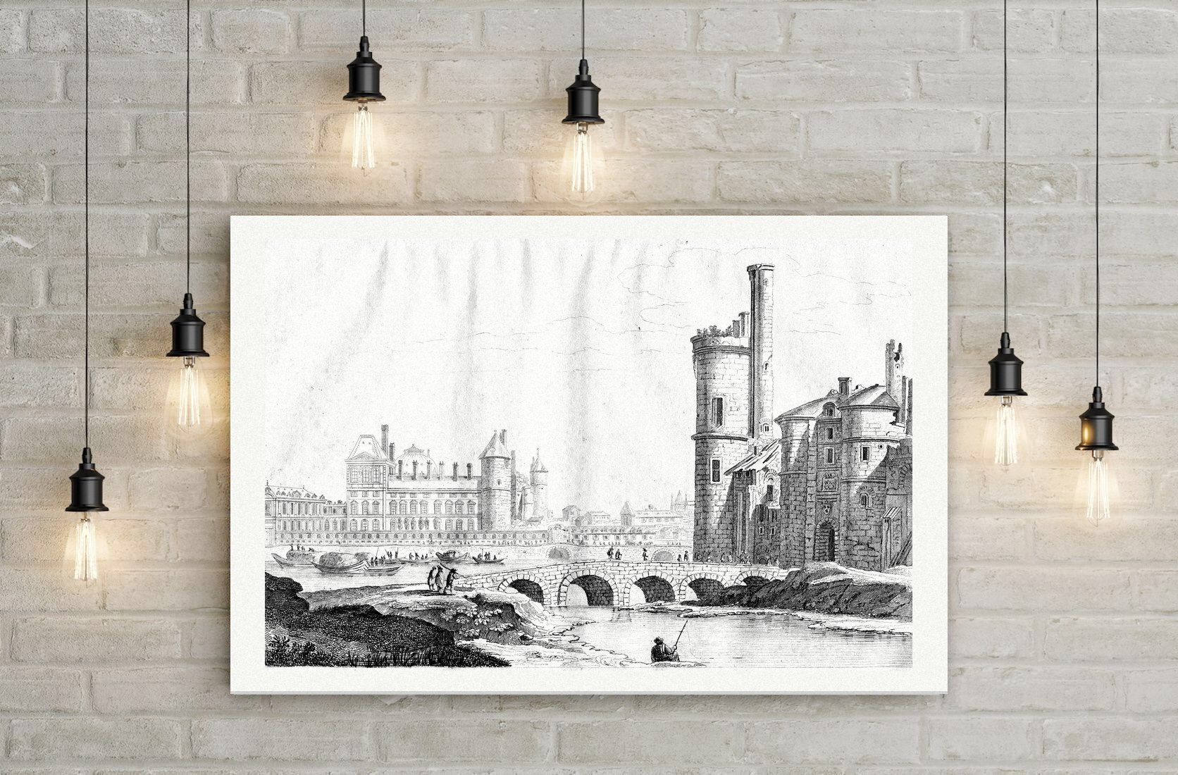 Paris, Tour de Nesle und Louvre unter Ludwig XIII. – Kupferstich, Leinwanddruck auf Holzkeilrahmen an der Wand
