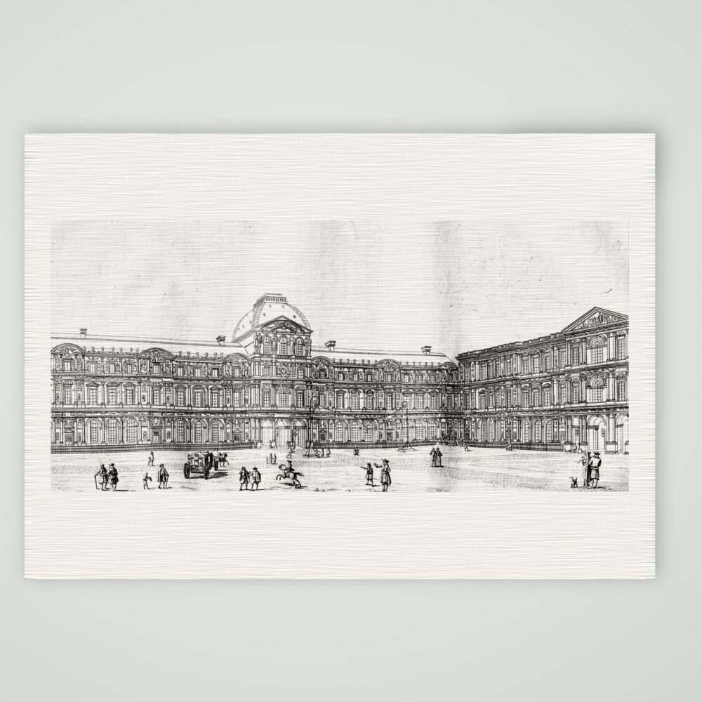 Paris, der Alte Louvre – Cour Carrée – Kupferstich, Kunstdruck auf Leinenpapier