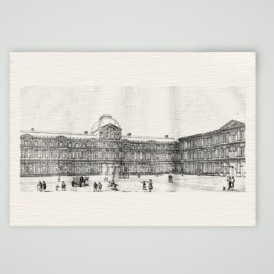 Paris, der Alte Louvre – Cour Carrée – Kupferstich, Kunstdruck auf Leinenpapier