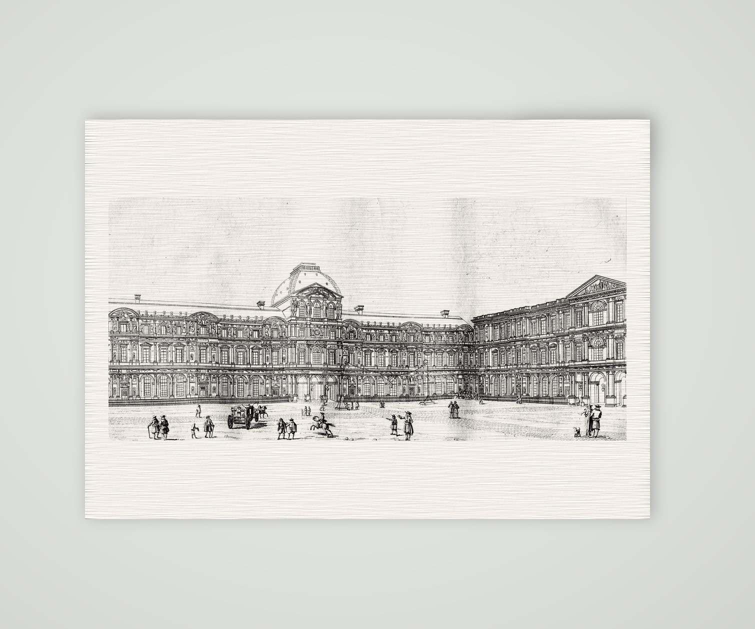 Paris, der Alte Louvre – Cour Carrée – Kupferstich, Kunstdruck auf Leinenpapier