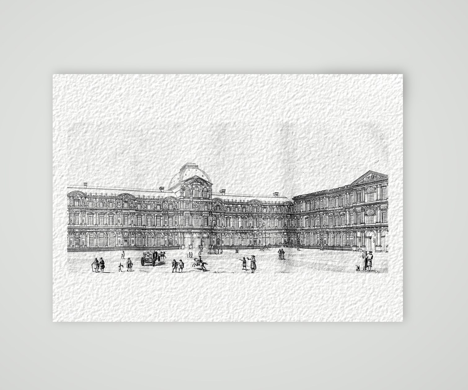 Paris, der Alte Louvre – Cour Carrée – Kupferstich, Kunstdruck auf Hahnemühle-Büttenpapier