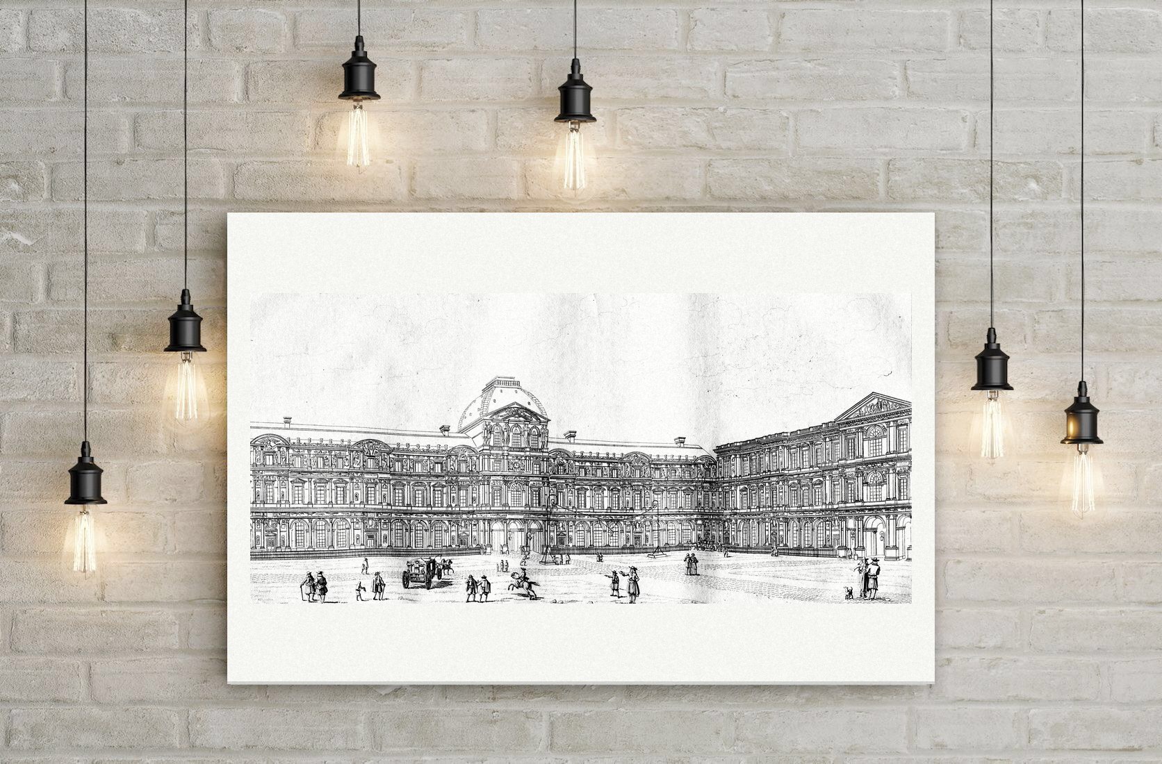 Paris, der Alte Louvre – Cour Carrée – Kupferstich, Leinwanddruck auf Holzkeilrahmen an der Wand