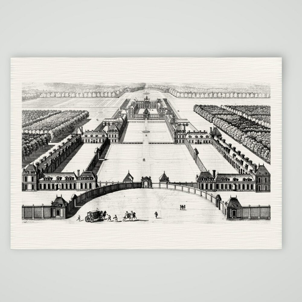Schloss Richelieu aus der Vogelschau – Kupferstich, Kunstdruck auf Leinenpapier