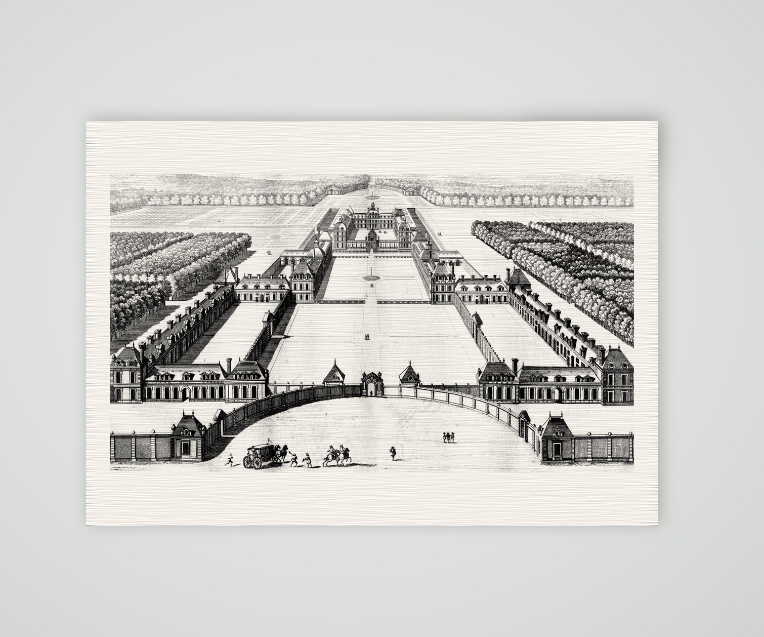 Schloss Richelieu aus der Vogelschau – Kupferstich, Kunstdruck auf Leinenpapier