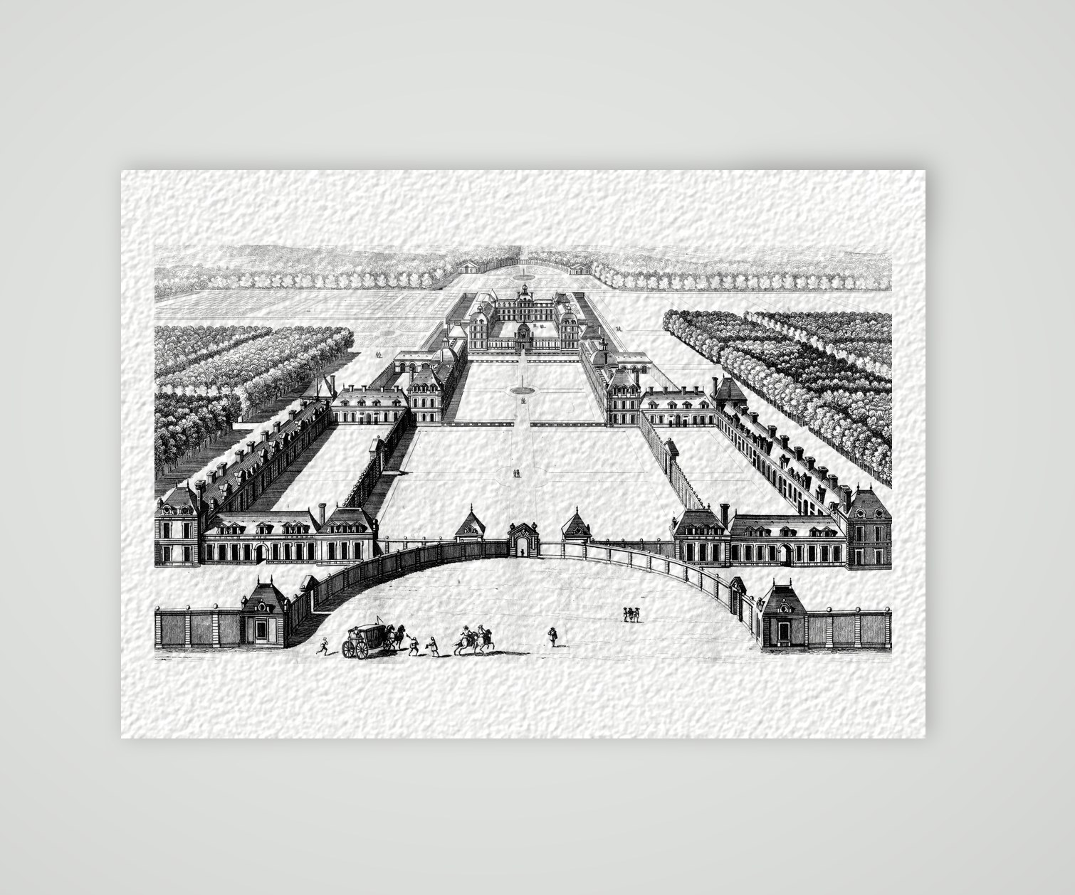 Schloss Richelieu aus der Vogelschau – Kupferstich, Kunstdruck auf Hahnemühle-Büttenpapier