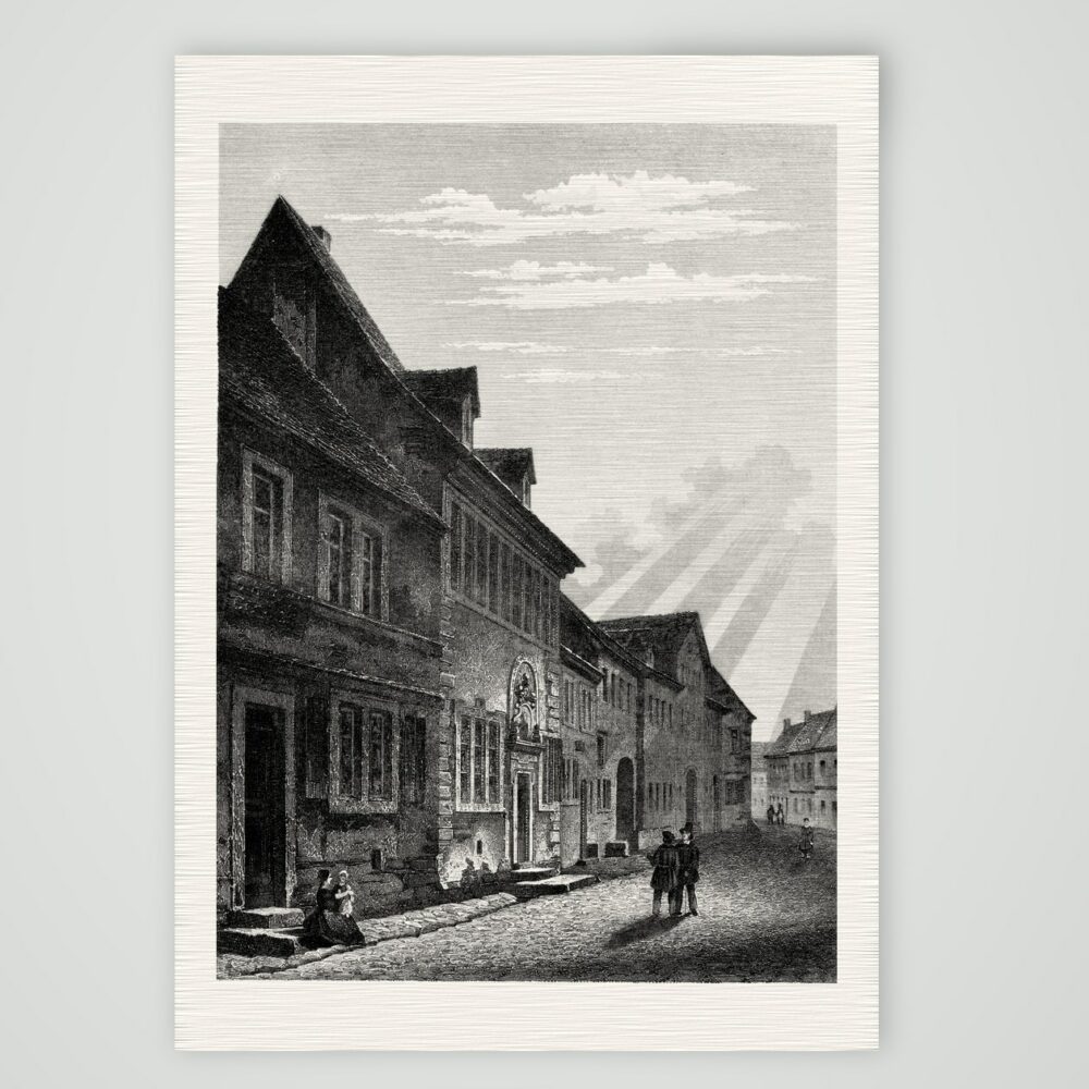 Eisleben, Luthers Geburtshaus – Stahlstich, Kunstdruck auf Leinenpapier