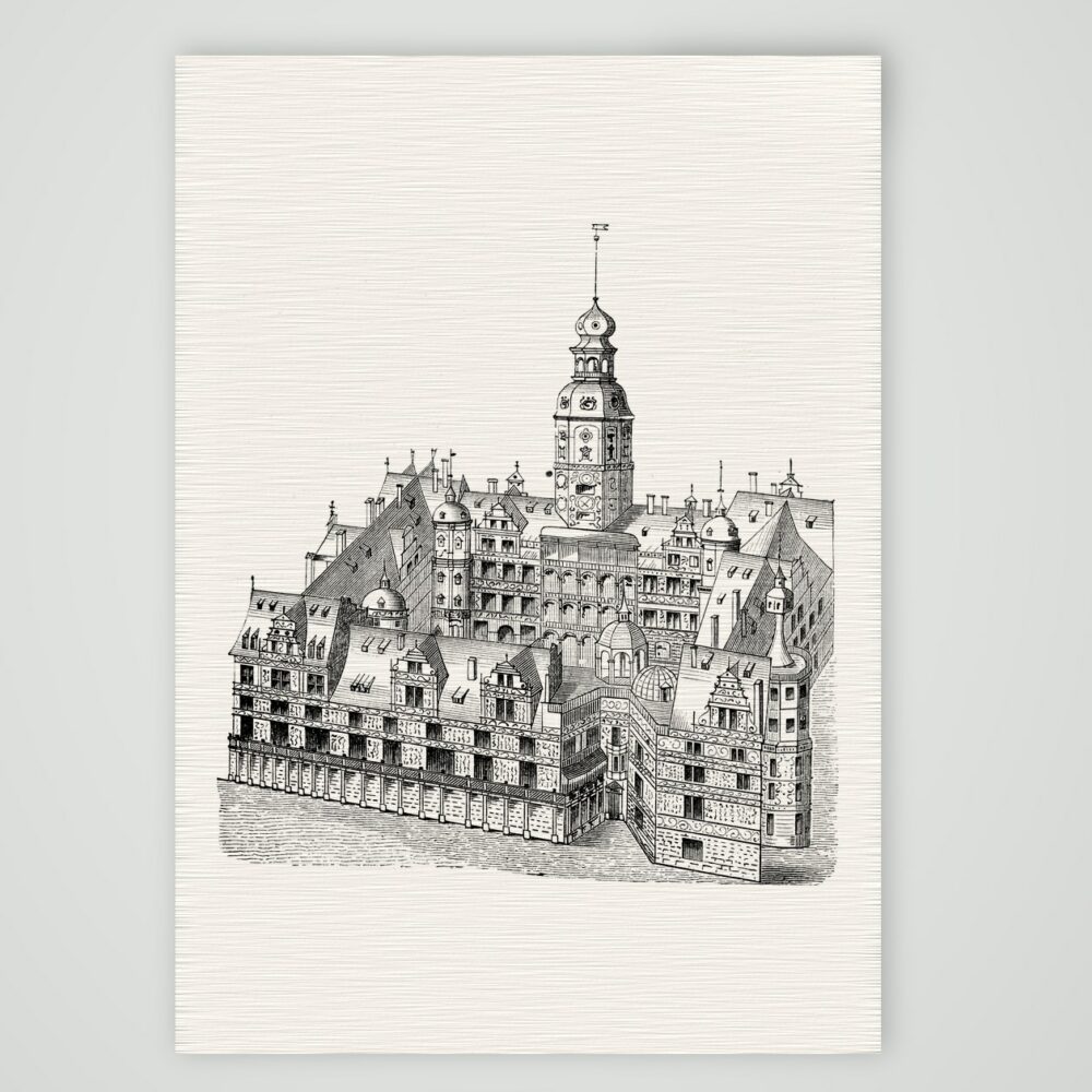 Dresden, das Residenzschloss im Jahre 1623 – Holzstich, Kunstdruck auf Leinenpapier