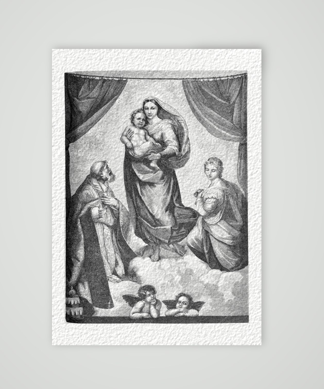 Die Sixtinische Madonna nach Raffael – Holzstich nach Raffael, Kunstdruck auf Hahnemühle-Büttenpapier