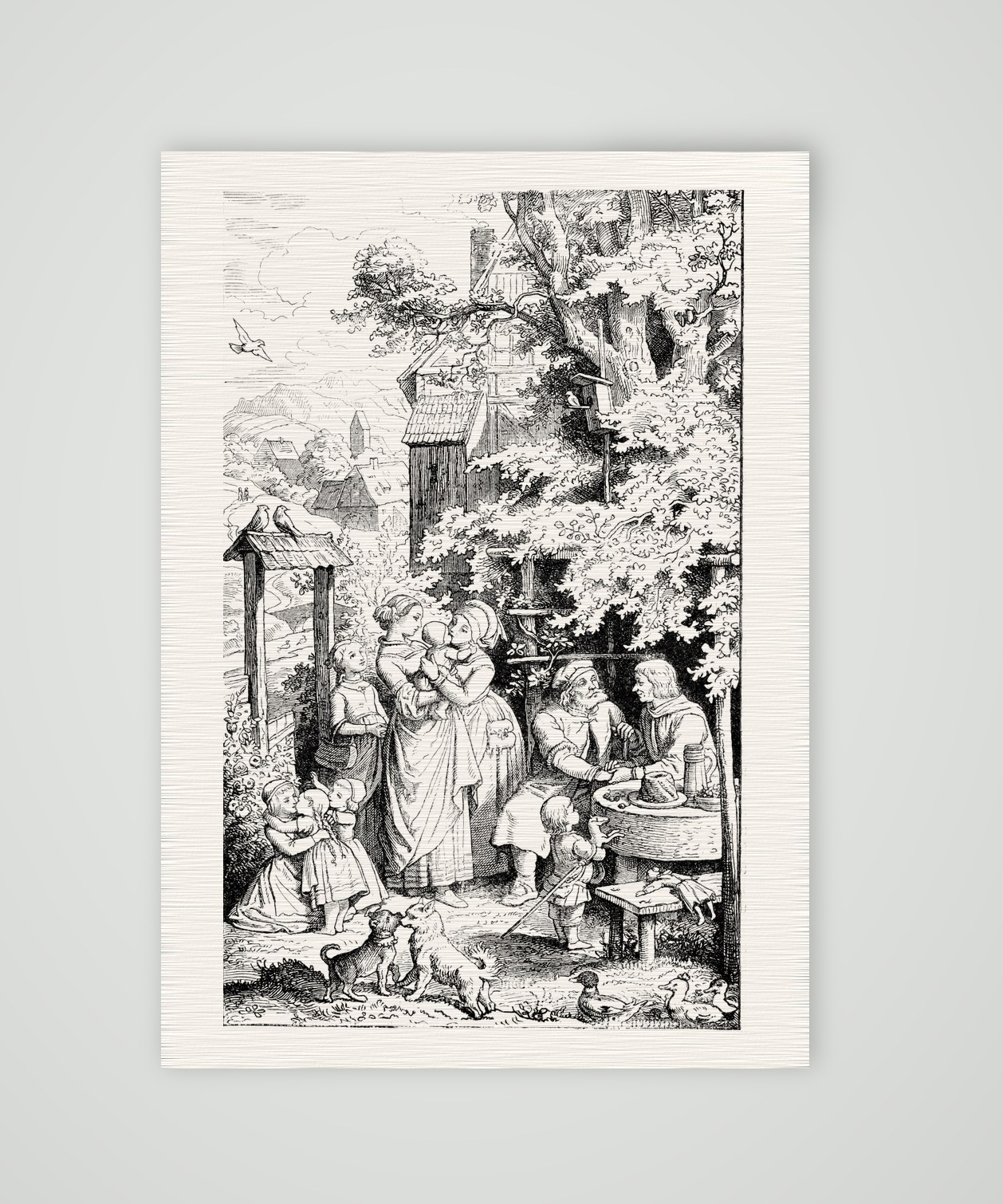 Besuch auf dem Lande nach Ludwig Richter – Holzstich nach Ludwig Richter, Kunstdruck auf Leinenpapier