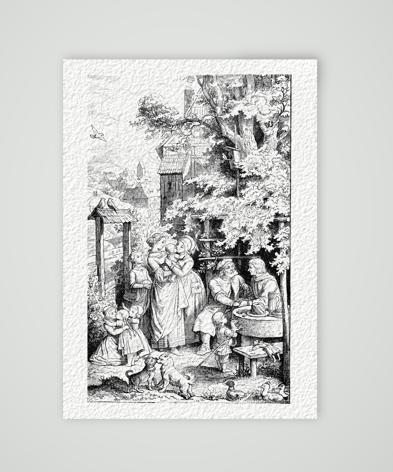 Besuch auf dem Lande nach Ludwig Richter – Holzstich nach Ludwig Richter, Kunstdruck auf Hahnemühle-Büttenpapier