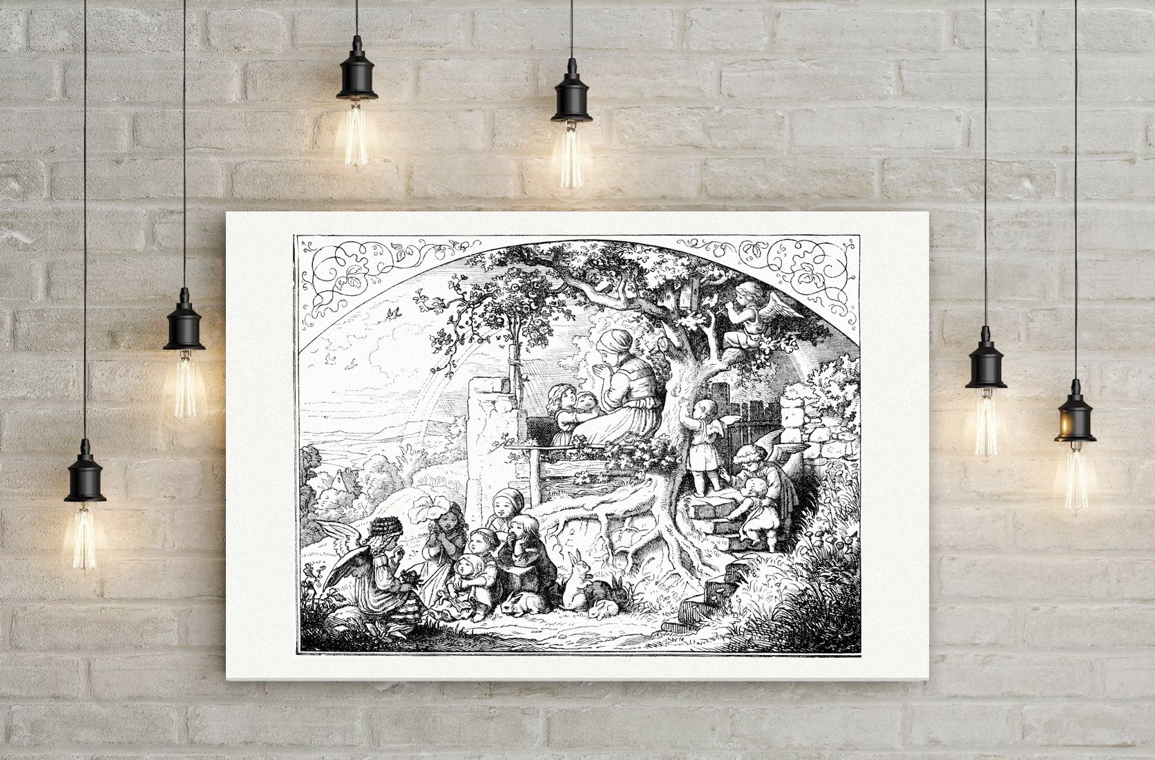 „Dein Reich komme!“ nach Ludwig Richter – Holzstich nach Ludwig Richter, Leinwanddruck auf Holzkeilrahmen an der Wand