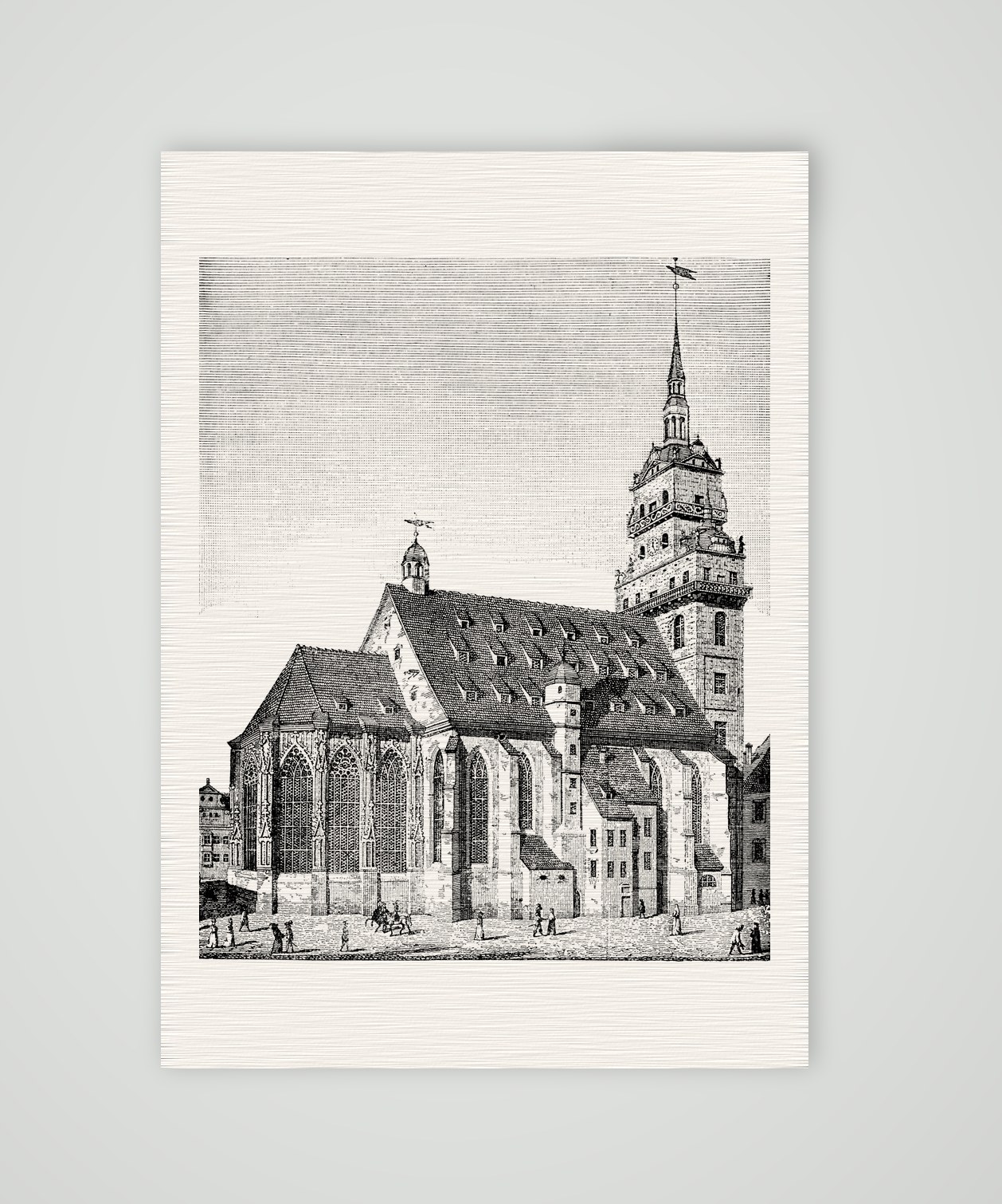 Dresden, die Kreuzkirche in früherer Gestalt – Holzstich, Kunstdruck auf Leinenpapier