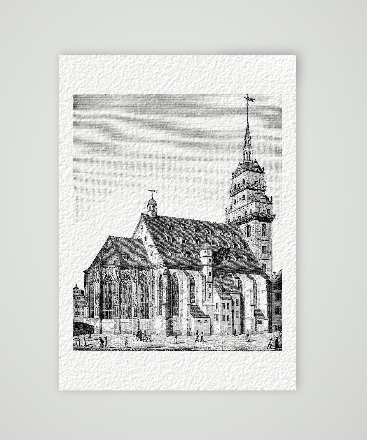 Dresden, die Kreuzkirche in früherer Gestalt – Holzstich, Kunstdruck auf Hahnemühle-Büttenpapier
