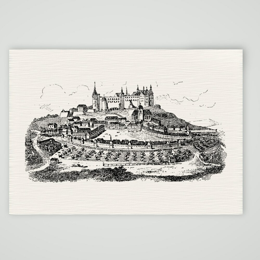 Schloss Stolpen im Jahre 1758 – Holzstich, Kunstdruck auf Leinenpapier