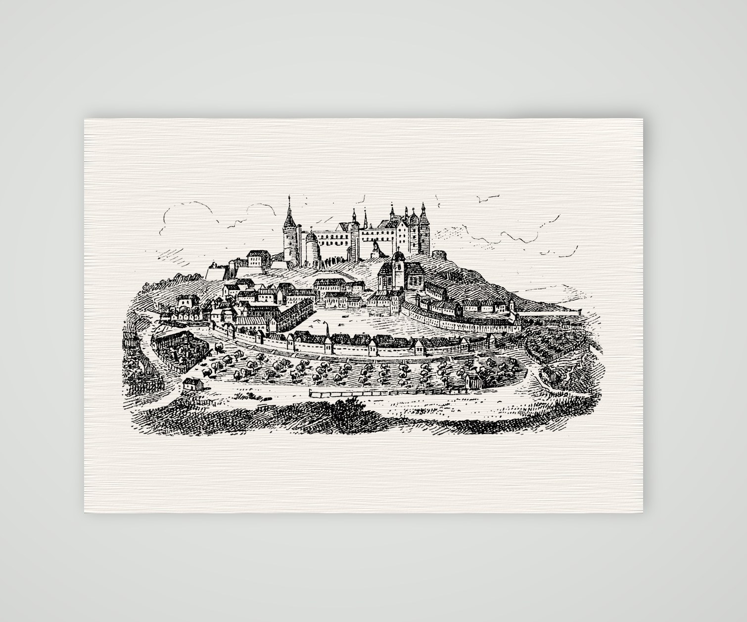 Schloss Stolpen im Jahre 1758 – Holzstich, Kunstdruck auf Leinenpapier