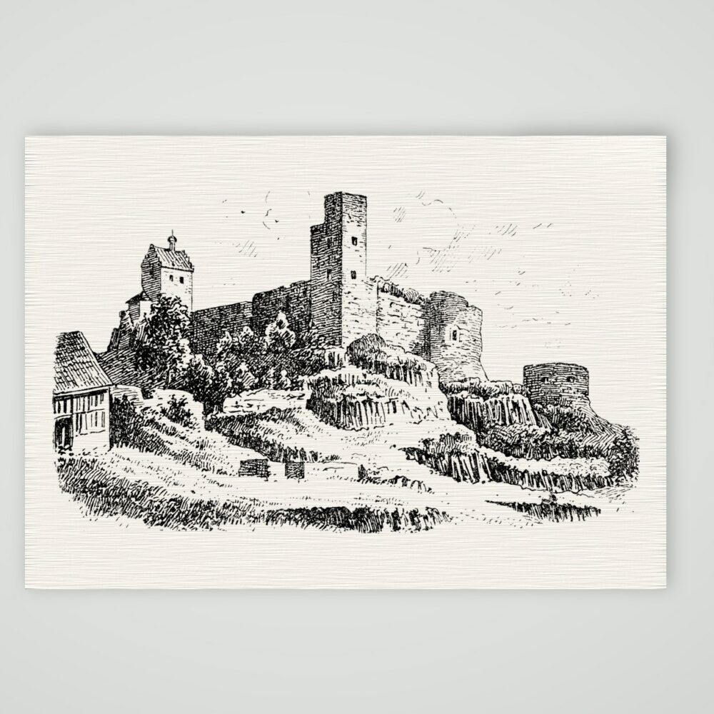 Stolpen, die Schlossruine von der Abendseite – Holzstich, Kunstdruck auf Leinenpapier