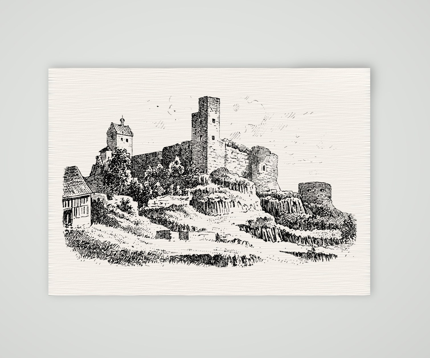 Stolpen, die Schlossruine von der Abendseite – Holzstich, Kunstdruck auf Leinenpapier