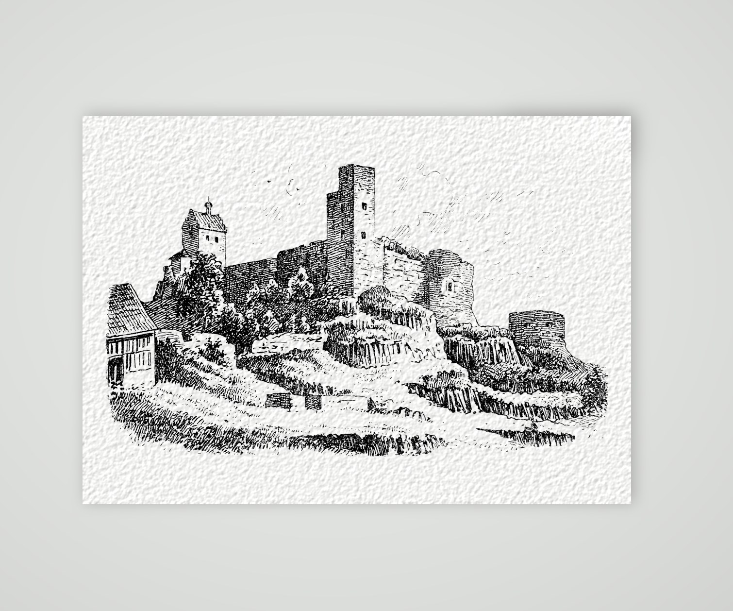 Stolpen, die Schlossruine von der Abendseite – Holzstich, Kunstdruck auf Hahnemühle-Büttenpapier