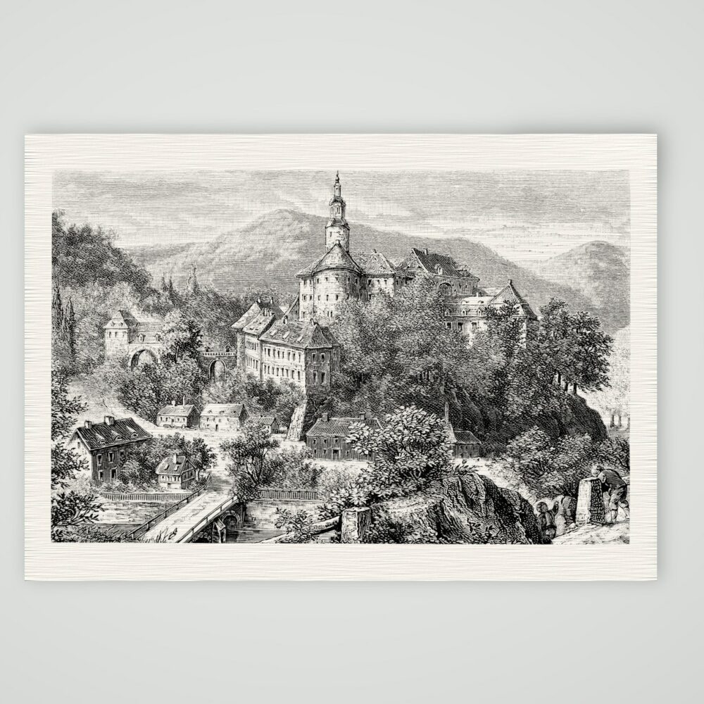 Schloss Weesenstein im Müglitztal – Holzstich, Kunstdruck auf Leinenpapier