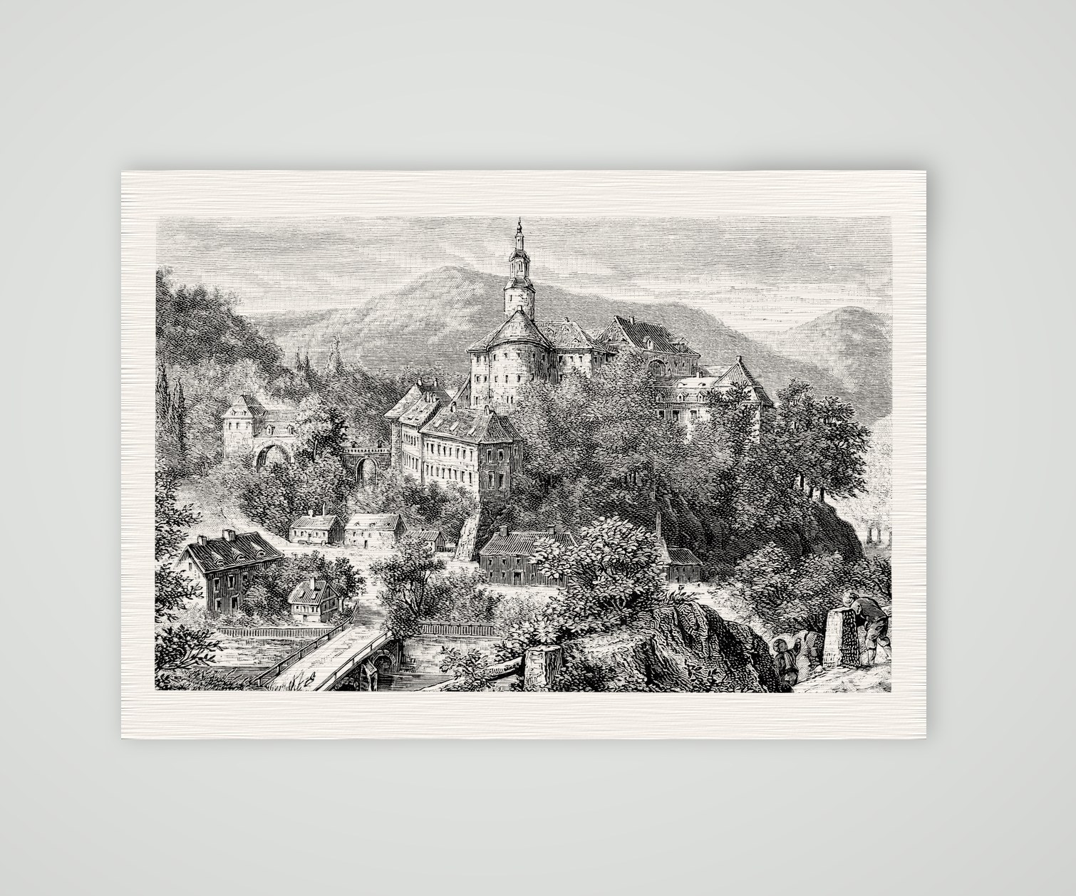 Schloss Weesenstein im Müglitztal – Holzstich, Kunstdruck auf Leinenpapier