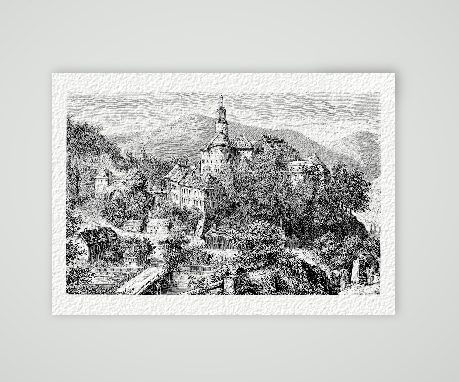 Schloss Weesenstein im Müglitztal – Holzstich, Kunstdruck auf Hahnemühle-Büttenpapier