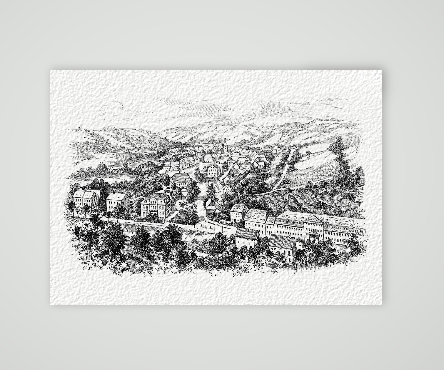 Glashütte im Müglitztal – Holzstich, Kunstdruck auf Hahnemühle-Büttenpapier