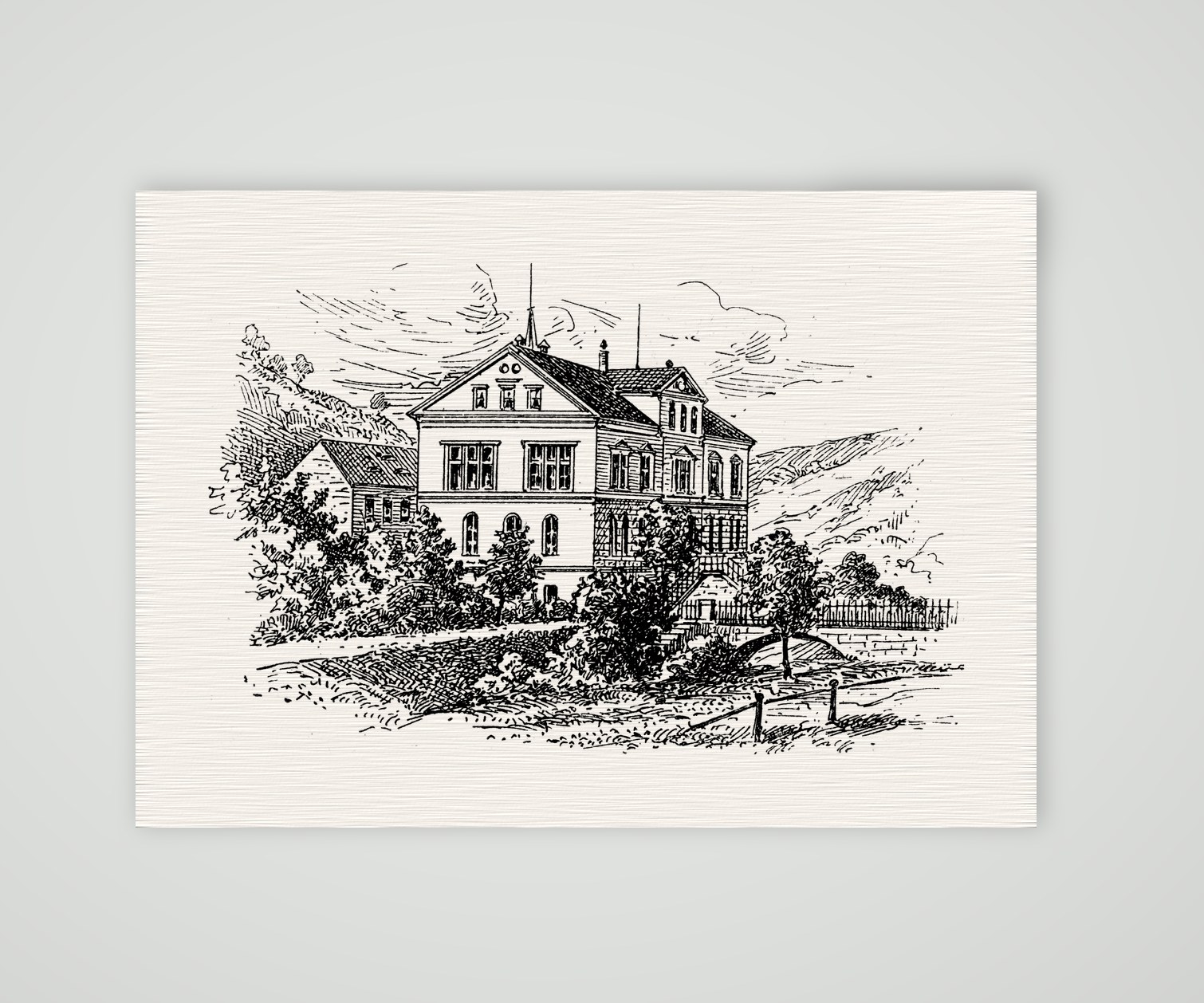 Glashütte, die Deutsche Uhrmacherschule – Holzstich, Kunstdruck auf Leinenpapier