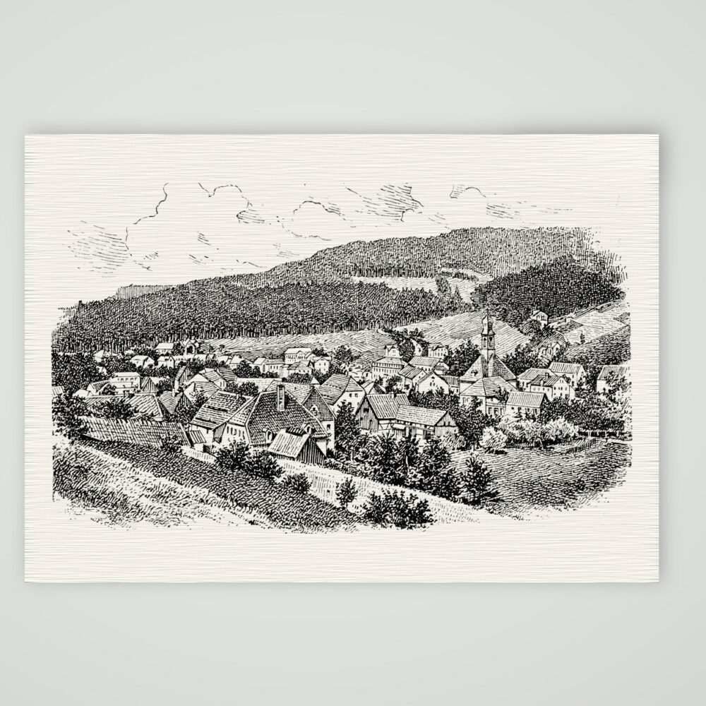 Schmiedeberg im Osterzgebirge – Holzstich, Kunstdruck auf Leinenpapier