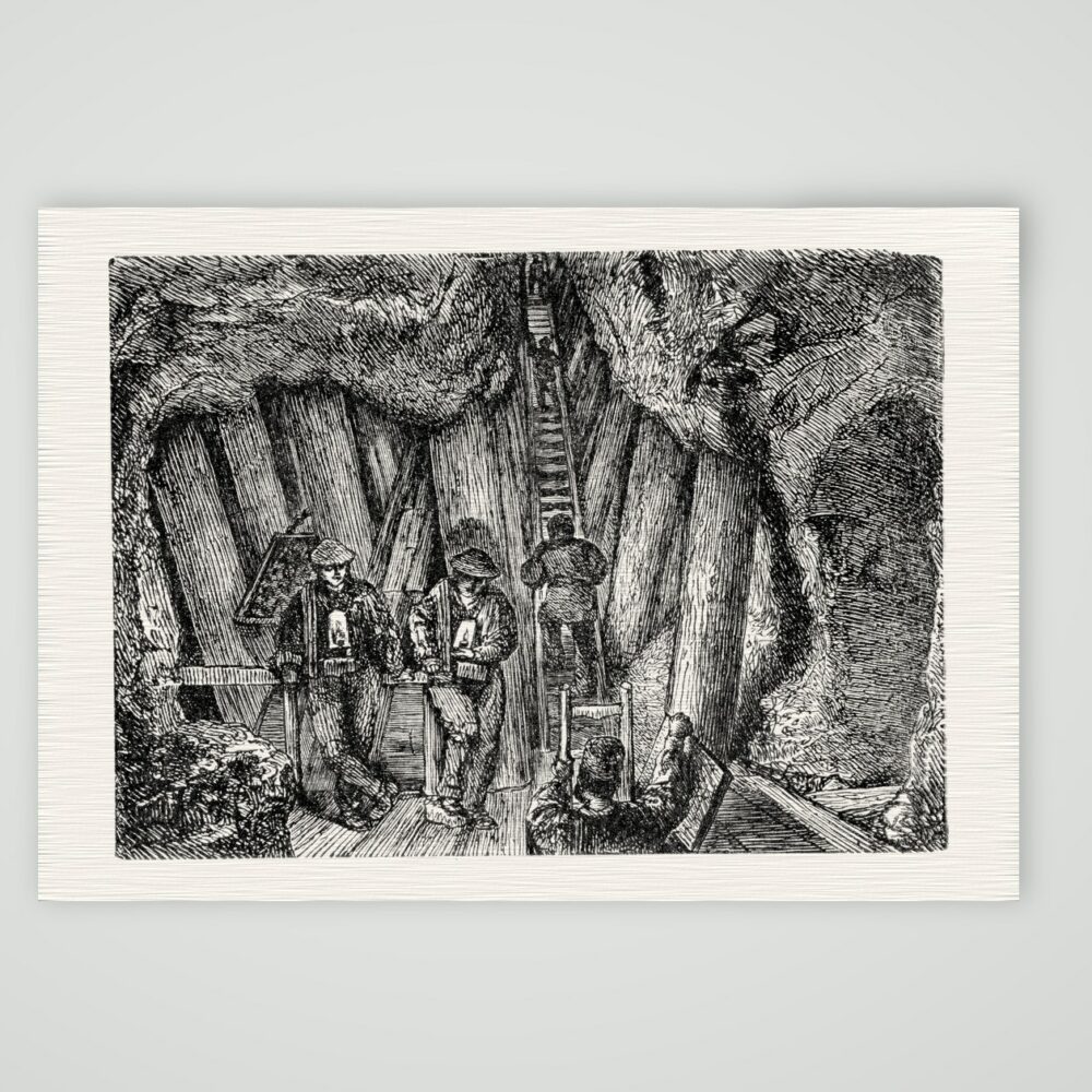 Freiberg, Einfahrt in die Grube „Himmelfahrt“ – Holzstich, Kunstdruck auf Leinenpapier
