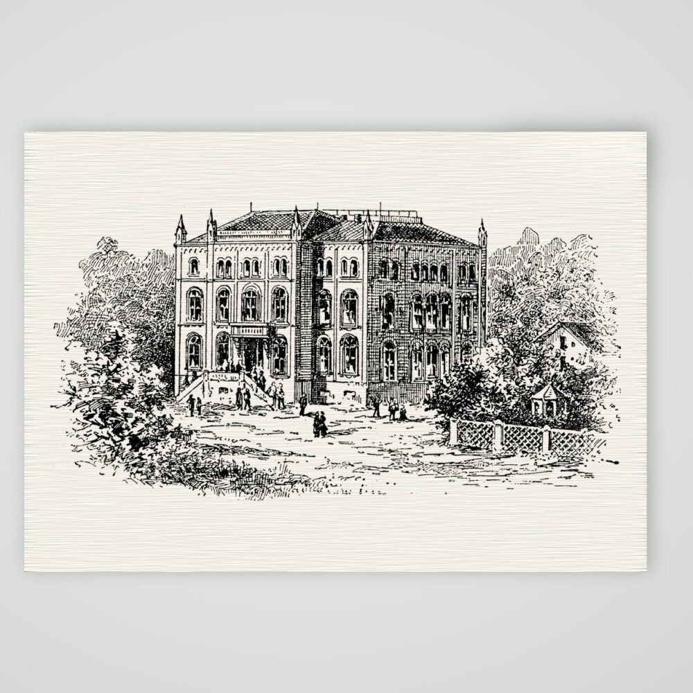 Tharandt, die Forstakademie – Holzstich, Kunstdruck auf Leinenpapier