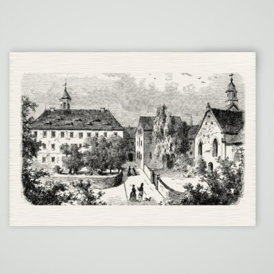Meißen, Fürstenschule St. Afra in früherer Gestalt – Holzstich, Kunstdruck auf Leinenpapier