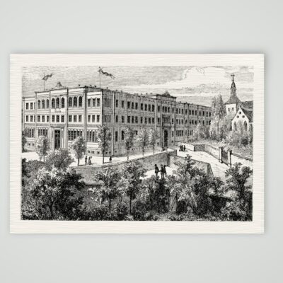 Meißen, Fürstenschule St. Afra nach dem Neubau – Holzstich, Kunstdruck auf Leinenpapier