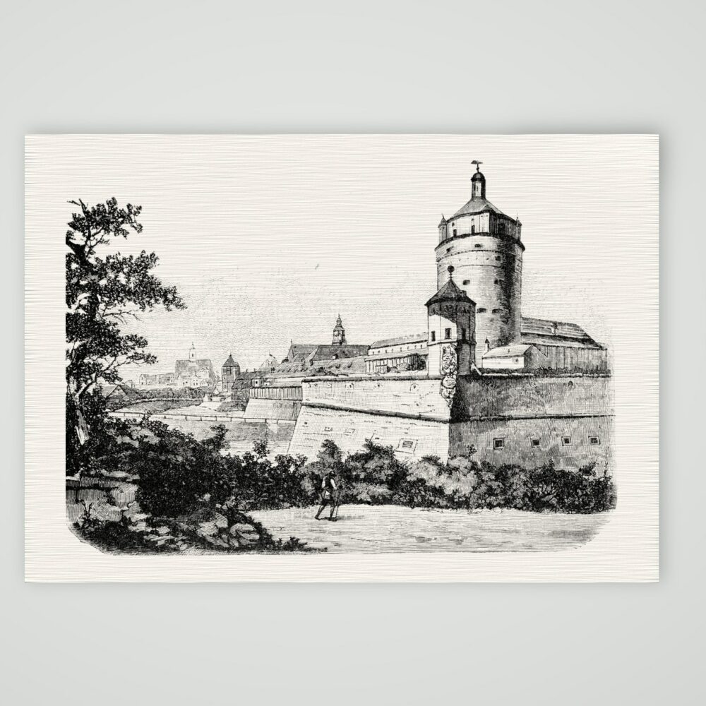 Leipzig, die Pleißenburg vor hundert Jahren – Holzstich, Kunstdruck auf Leinenpapier