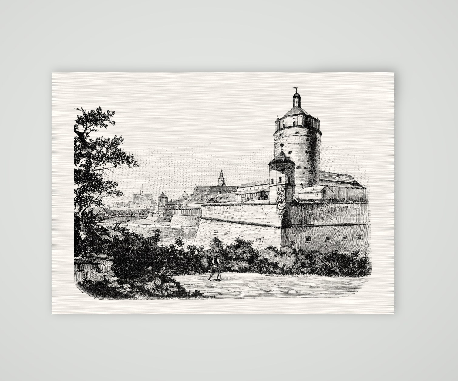 Leipzig, die Pleißenburg vor hundert Jahren – Holzstich, Kunstdruck auf Leinenpapier