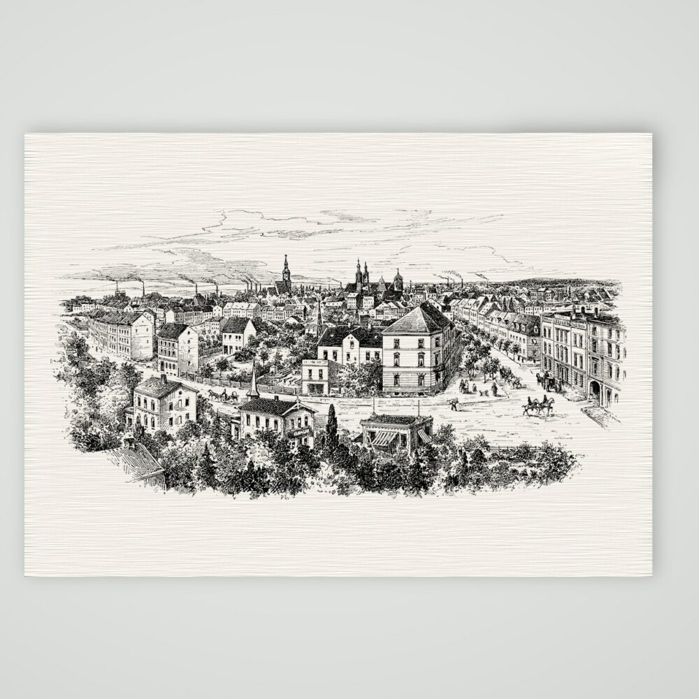 Wurzen mit dem Dom – Holzstich, Kunstdruck auf Leinenpapier