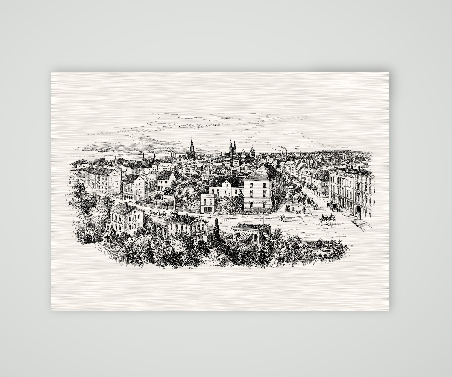 Wurzen mit dem Dom – Holzstich, Kunstdruck auf Leinenpapier