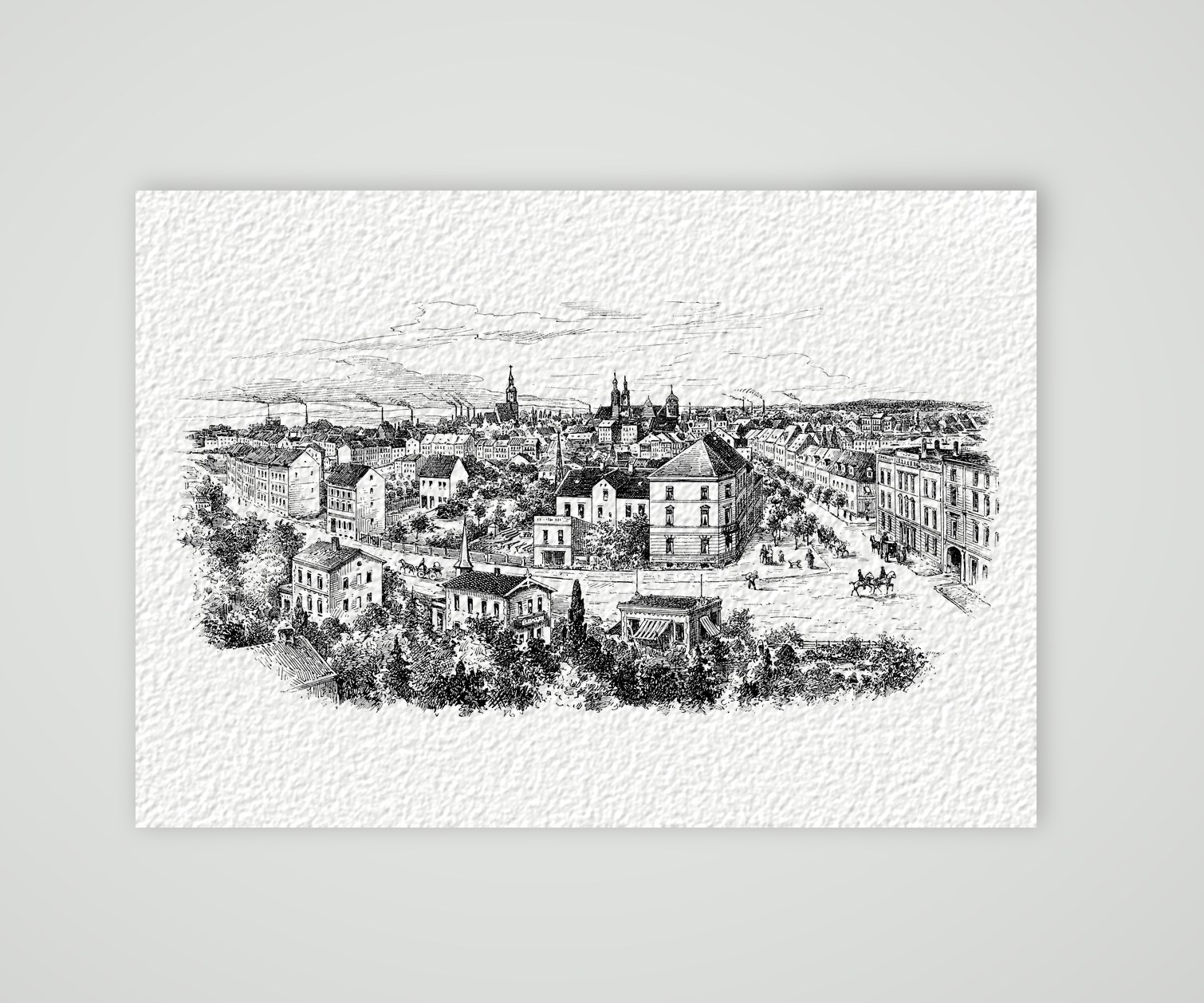 Wurzen mit dem Dom – Holzstich, Kunstdruck auf Hahnemühle-Büttenpapier