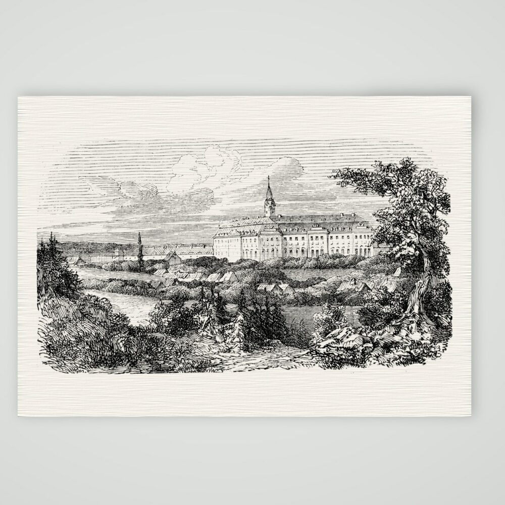 Schloss Hubertusburg bei Wermsdorf – Holzstich, Kunstdruck auf Leinenpapier