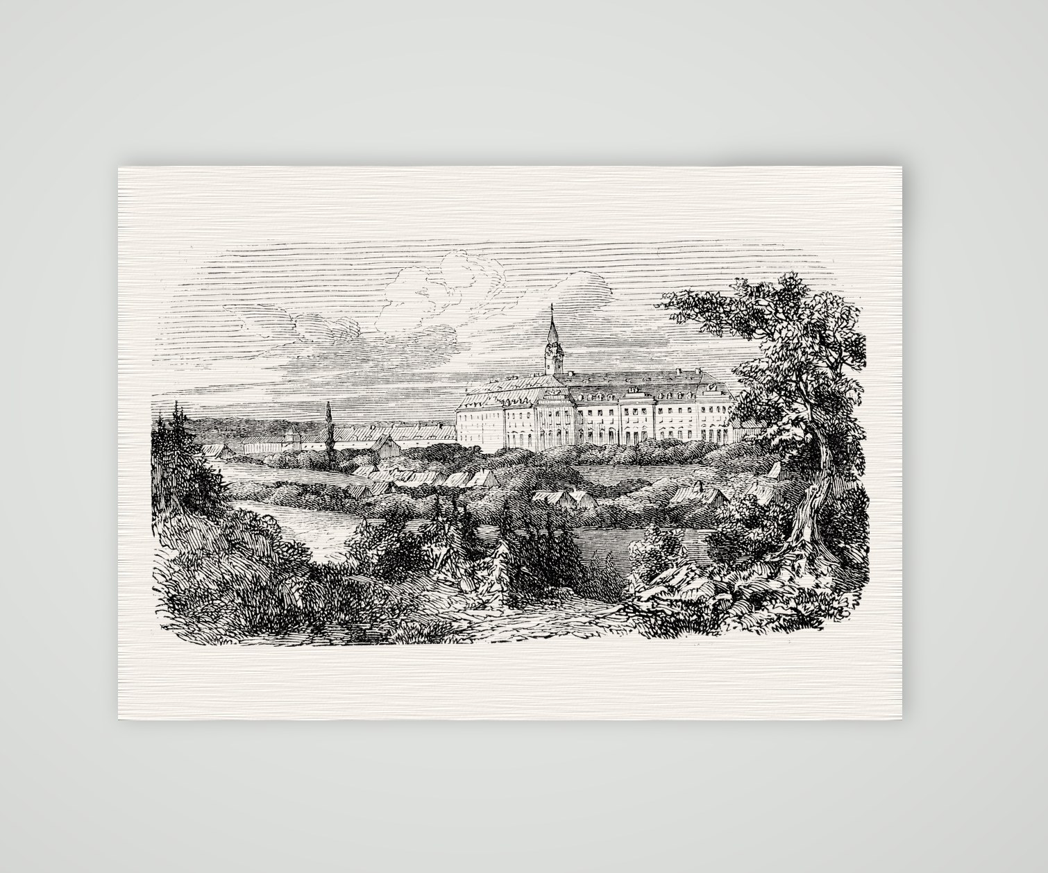 Schloss Hubertusburg bei Wermsdorf – Holzstich, Kunstdruck auf Leinenpapier