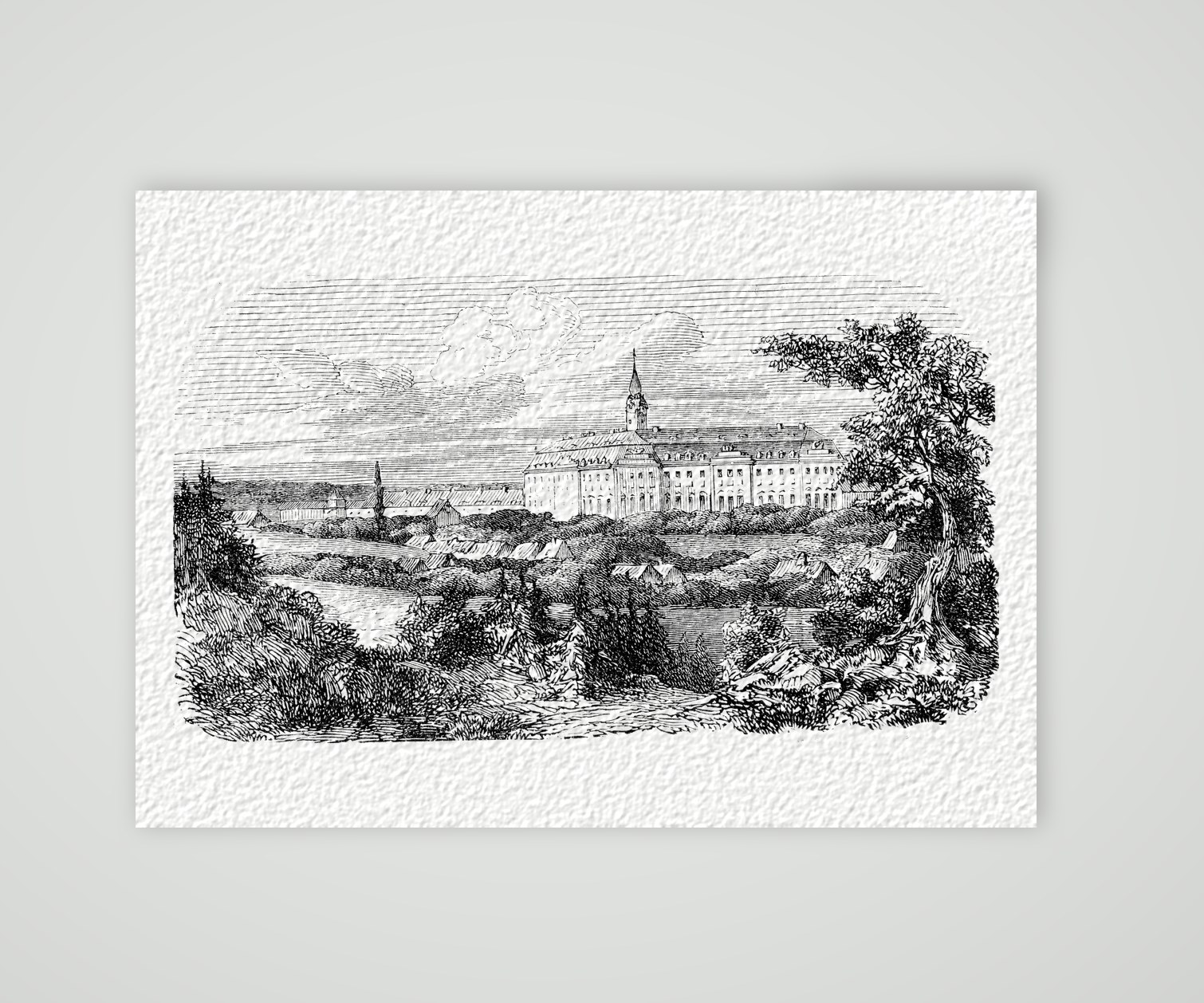 Schloss Hubertusburg bei Wermsdorf – Holzstich, Kunstdruck auf Hahnemühle-Büttenpapier