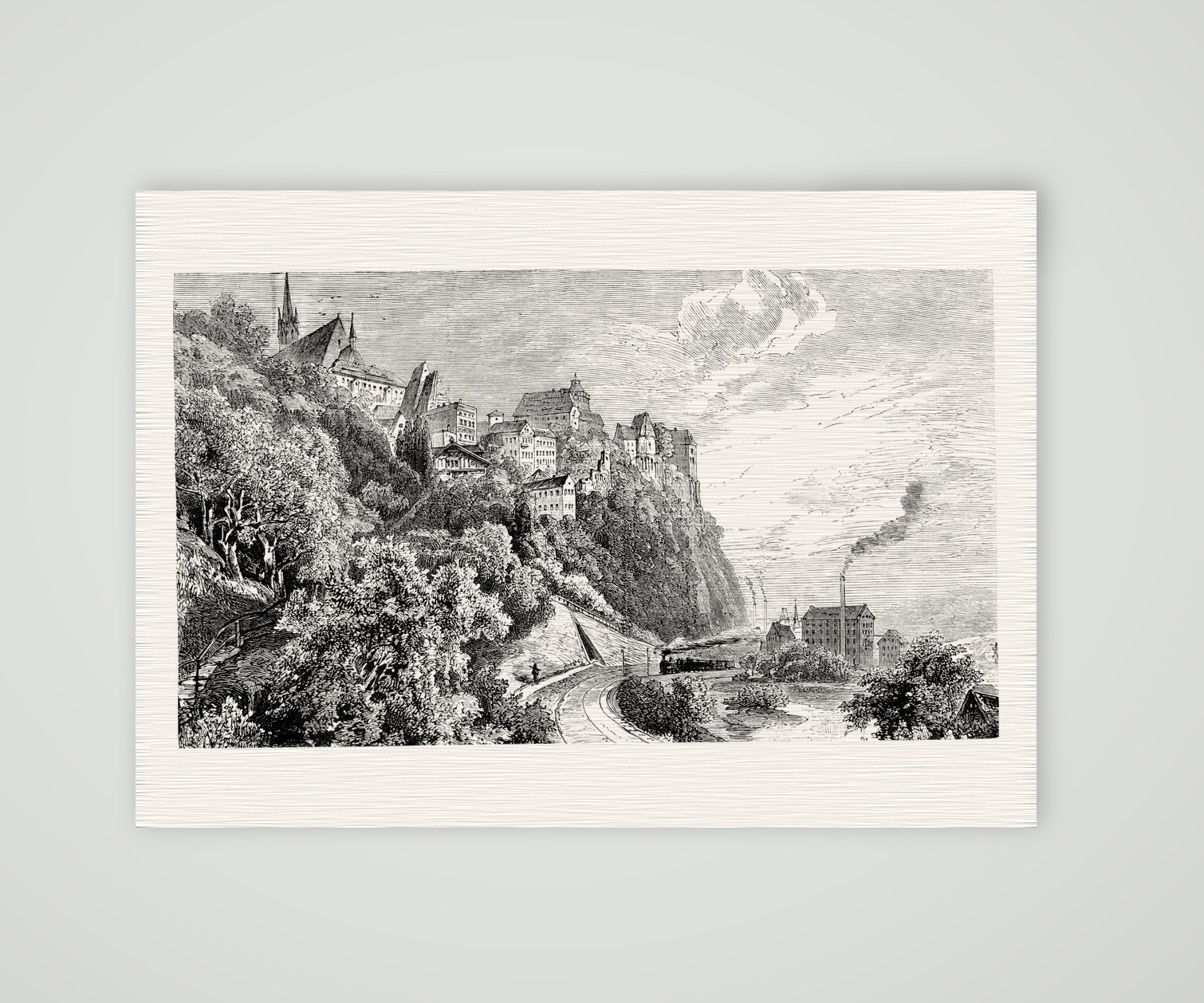 Leisnig mit Burg Mildenstein – Holzstich, Kunstdruck auf Leinenpapier