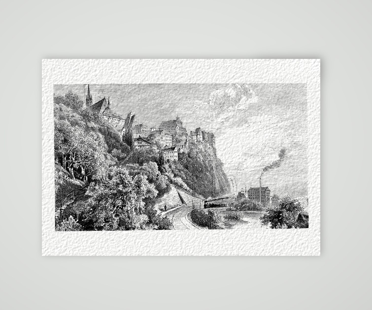 Leisnig mit Burg Mildenstein – Holzstich, Kunstdruck auf Hahnemühle-Büttenpapier