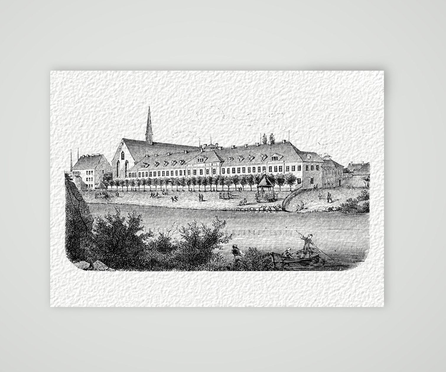 Grimma, die Landesschule zu Anfang des 19. Jahrhunderts – Holzstich, Kunstdruck auf Hahnemühle-Büttenpapier