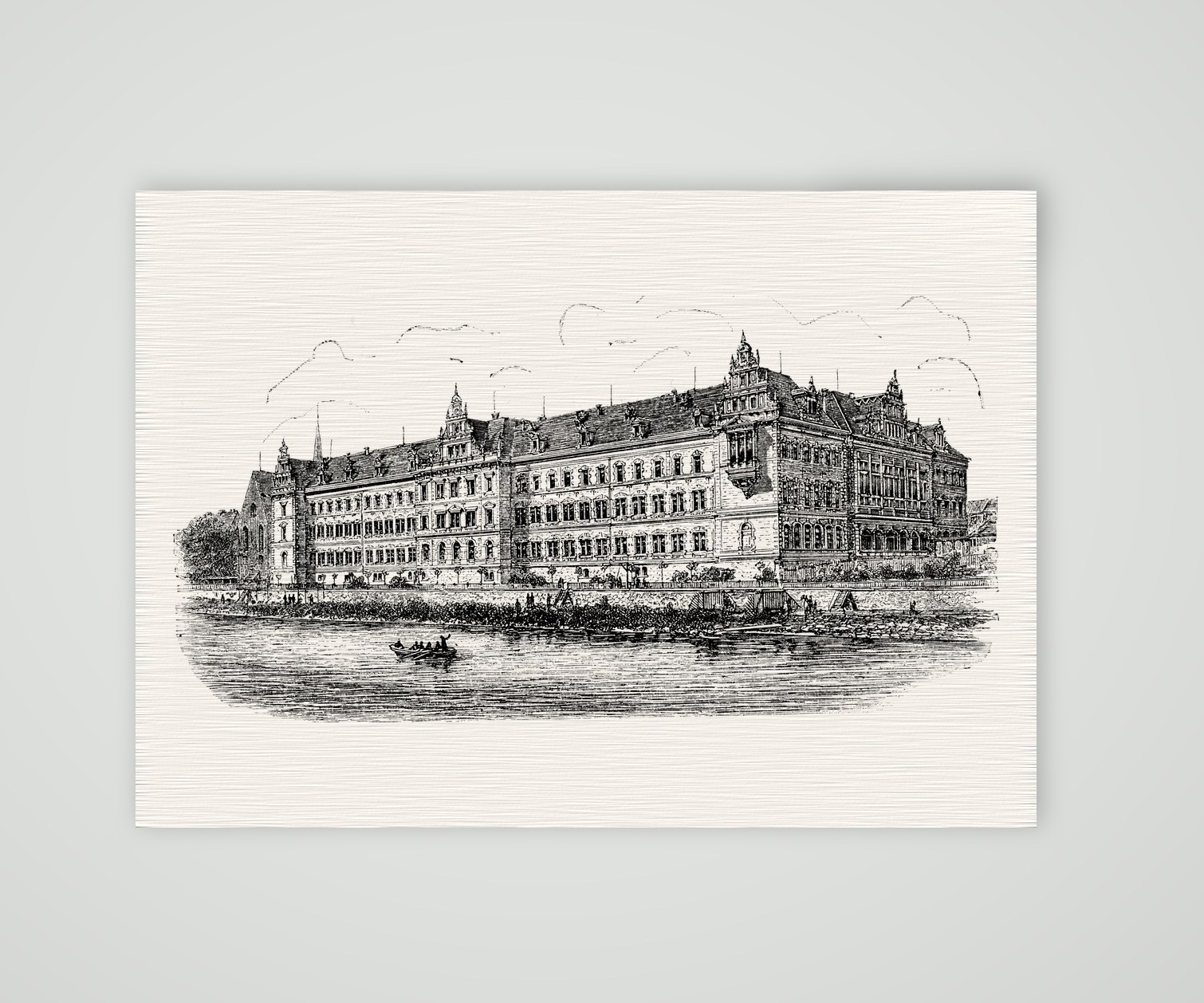 Grimma, die Landesschule St. Augustin nach dem Neubau – Holzstich, Kunstdruck auf Leinenpapier