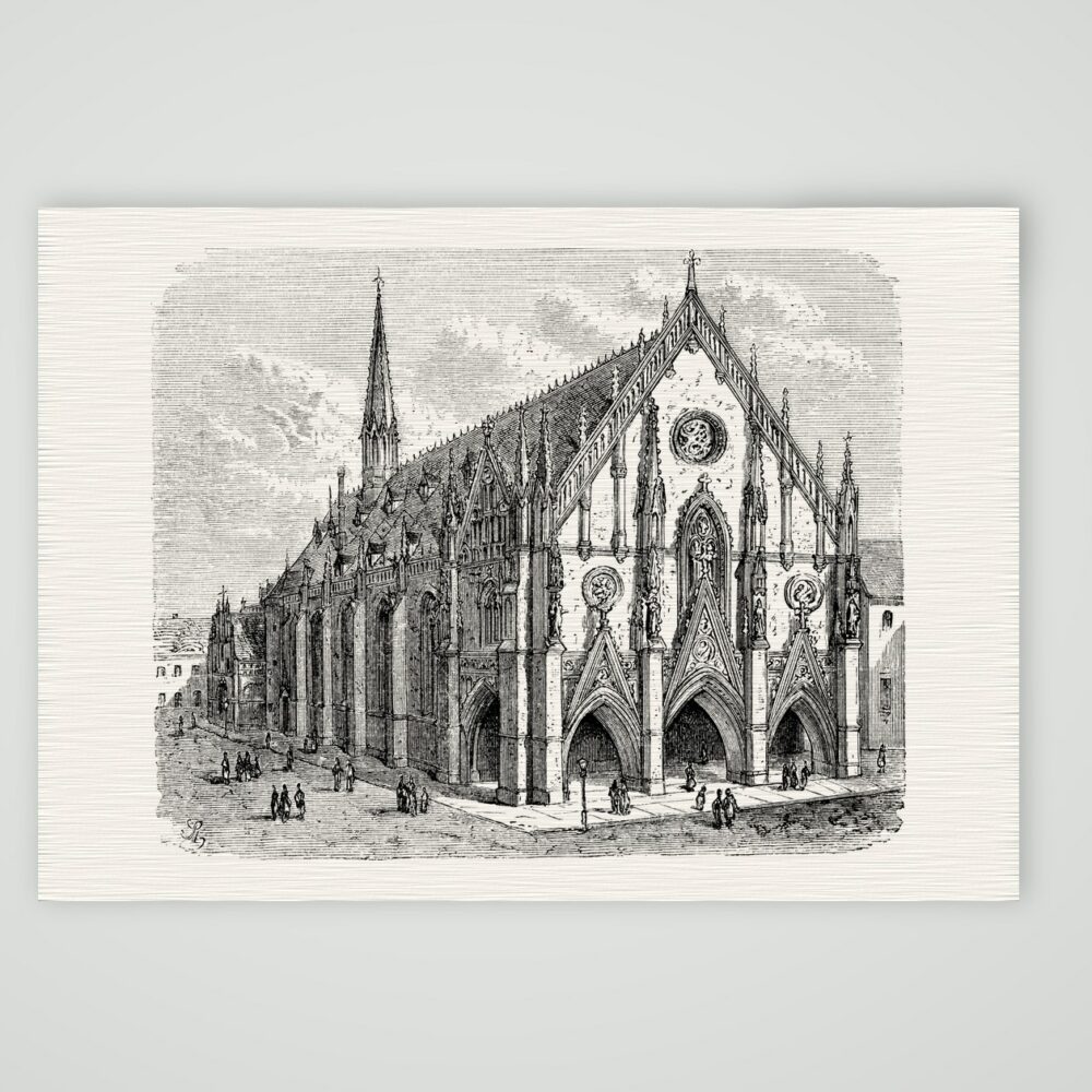 Chemnitz, die Jakobikirche – Holzstich, Kunstdruck auf Leinenpapier